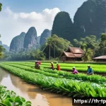 Home 22 생태계 중심 사고와 생물 다양성 보호 - A vibrant local Thai forest restoration scene featuring community members planting native trees alon...