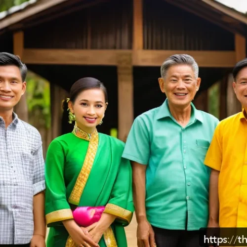 Home 30 생태계 중심 사고와 자원 배분 전략 - A vibrant community gathering in a lush Thai rural setting, with diverse people of all ages collabor...