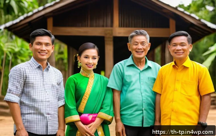 생태계 중심 사고와 자원 배분 전략 - A vibrant community gathering in a lush Thai rural setting, with diverse people of all ages collabor...