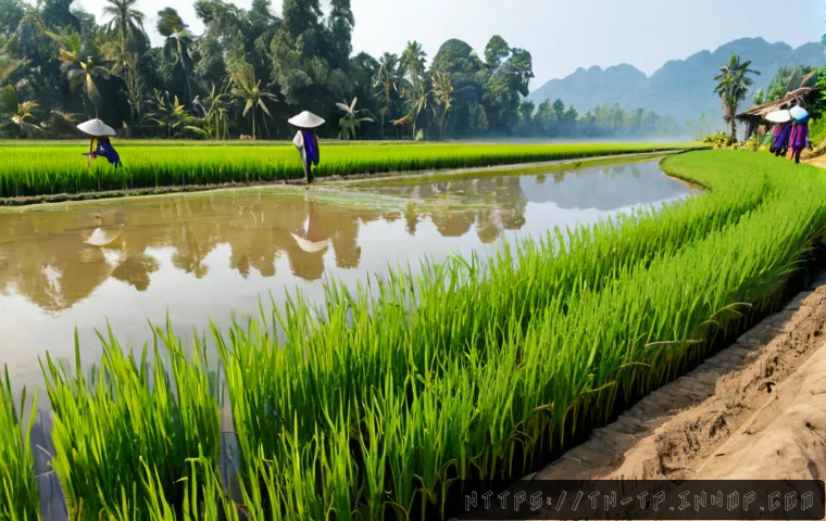 Home 29 생태계 중심 사고와 국제 개발 협력 - Photorealistic wide-angle scene of Thai farmers, village health workers, and international developme...